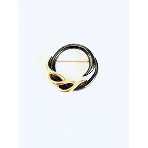 Vintage Beautiful Monet Textured Two Tone Swirled Wreath Shape Brooch Signed
